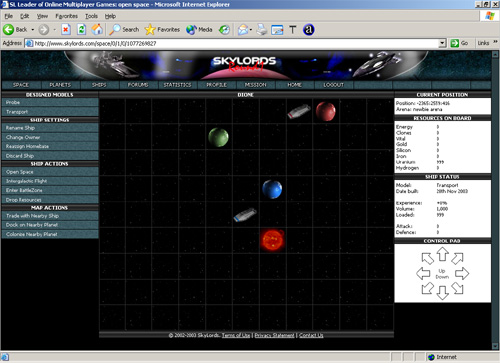 SkyLords interactive map. You can control your any ship by clicking on area around the ship.